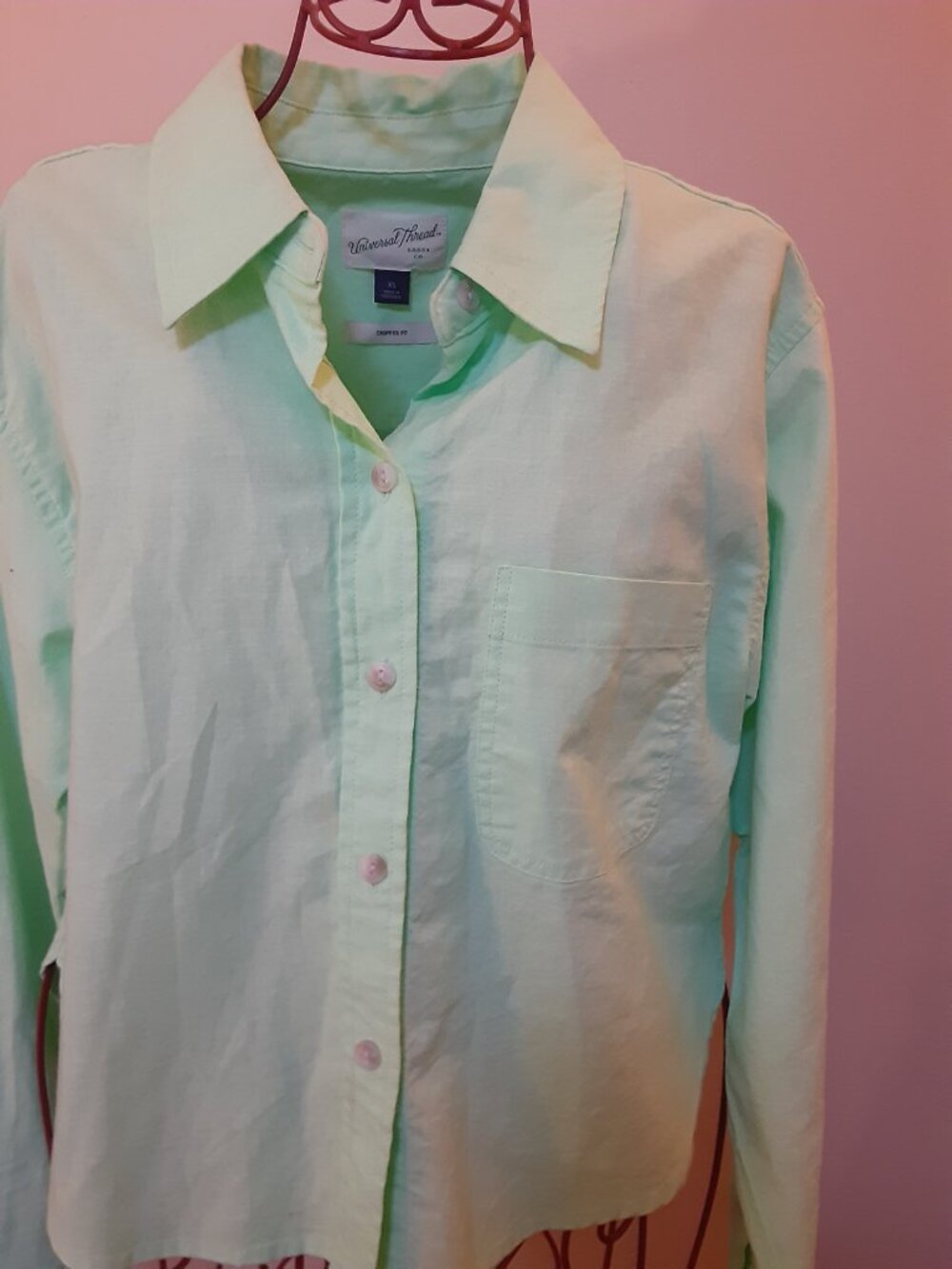 Universal Thread Co lime green cropped fit Long sleeved collared shirt XS